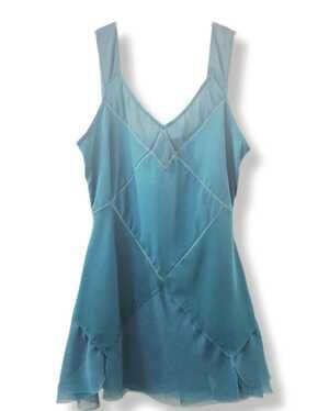 Vintage Boho teal rayon tunic, silk-like Chakra India, Fits S‑M